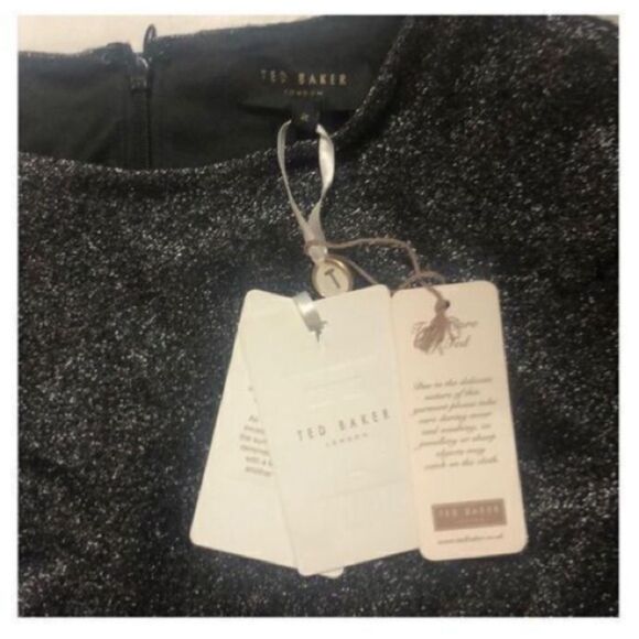 Ted Baker Women’s Size 2 Hannah Bell Sleeve Mini Dress Grey Sparkle Metallic - Picture 14 of 15